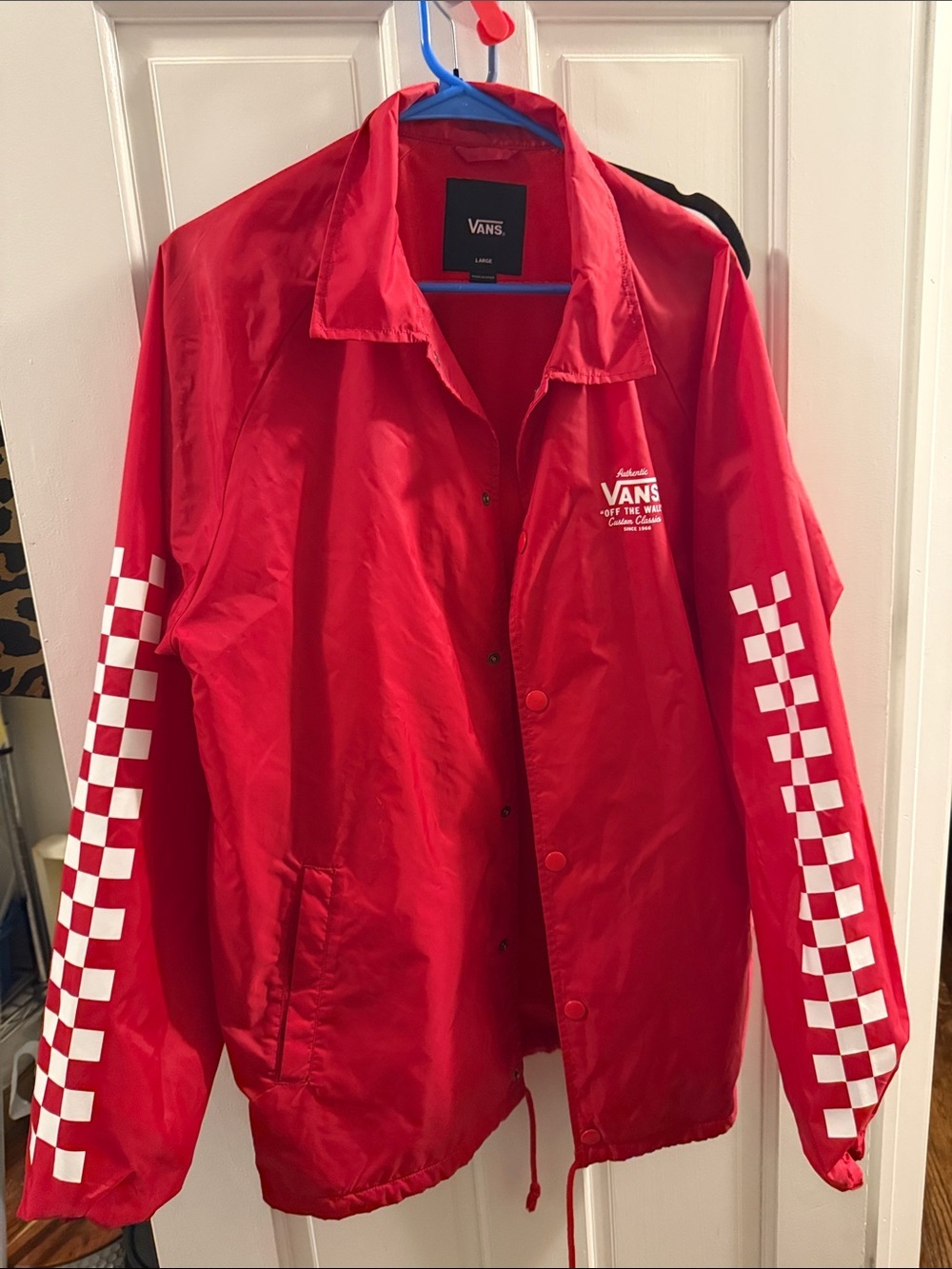 Vans Red Jacket with White Checkerboard Sleeves windbreaker